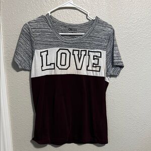 On Fire Gray, White, and Burgundy Love Print Tee
